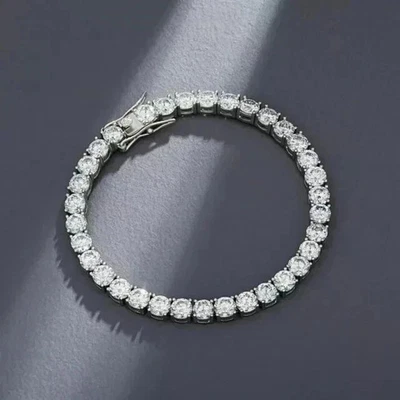 7Ct Round Cut Lab Created Diamond Womens Tennis Bracelet 14K White Gold FN 7.25" - Image 1 of 3