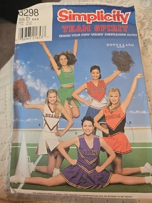 1998 Simplicity 8298 Cheerleader Pattern One Size Team Spirit 4 6 8 Cosplay Cut - Image 1 of 2