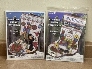 2 Vintage Joan Elliot Counted Cross Stitch Christmas Stocking Kits 5974 & 5984 - Picture 1 of 8