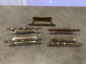 Vintage Brass NLCO Cabinet Drawer Handles Pulls w/ Backplates Lot Of 5 - Picture 1 of 8