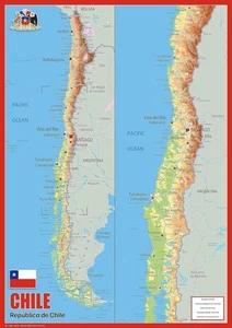 Chile physische Karte - 23,3 x 16,5 Zoll - Papier laminiert - Bild 1 von 6