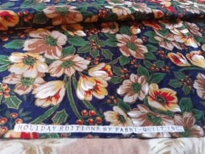 Tessuto Cotone Floreale Natalizio 2+ Yds 44" Largo Blu By Holiday Edition By Fabri - Foto 1 di 5
