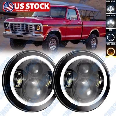 7" Halo LED Headlight w/Turn Signal For Ford F-100 F-250 F-350 1953-1977 Pickup - Изображение 1 из 4