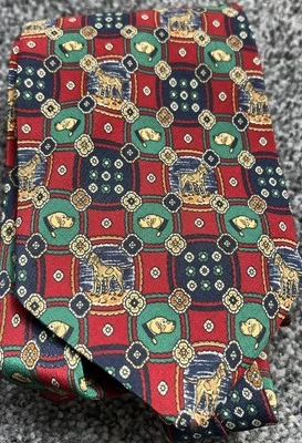 Corbata de novedad para hombre 100 % seda hecha en Italia verde roja multi geométrica perro animal Foto 1 de 3