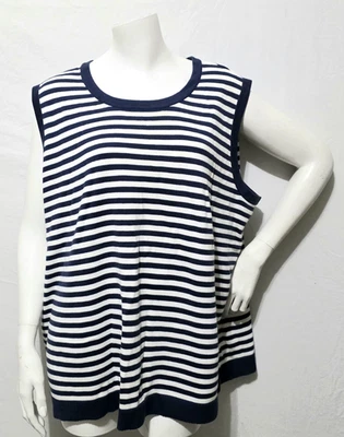 Quacker Factory 3X Sleeveless Sweater Pullover Vest Blue White Stripes Vtg - Image 1 of 4