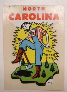 Calcomanía de agua de viaje de recuerdo de Carolina del Norte vintage de los años 50 - Imagen 1 de 2