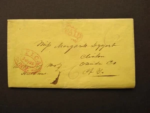 New York: Utica 1835 Stampless Cover, Red Oval with Printed Date & Fancy PAID - Picture 1 of 5