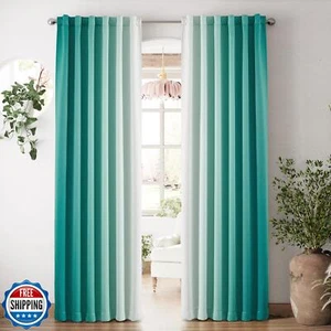 Vangao Teal Ombre Blackout Curtains 84 Inch Length for Living Room Bedroom Gr - Picture 1 of 5
