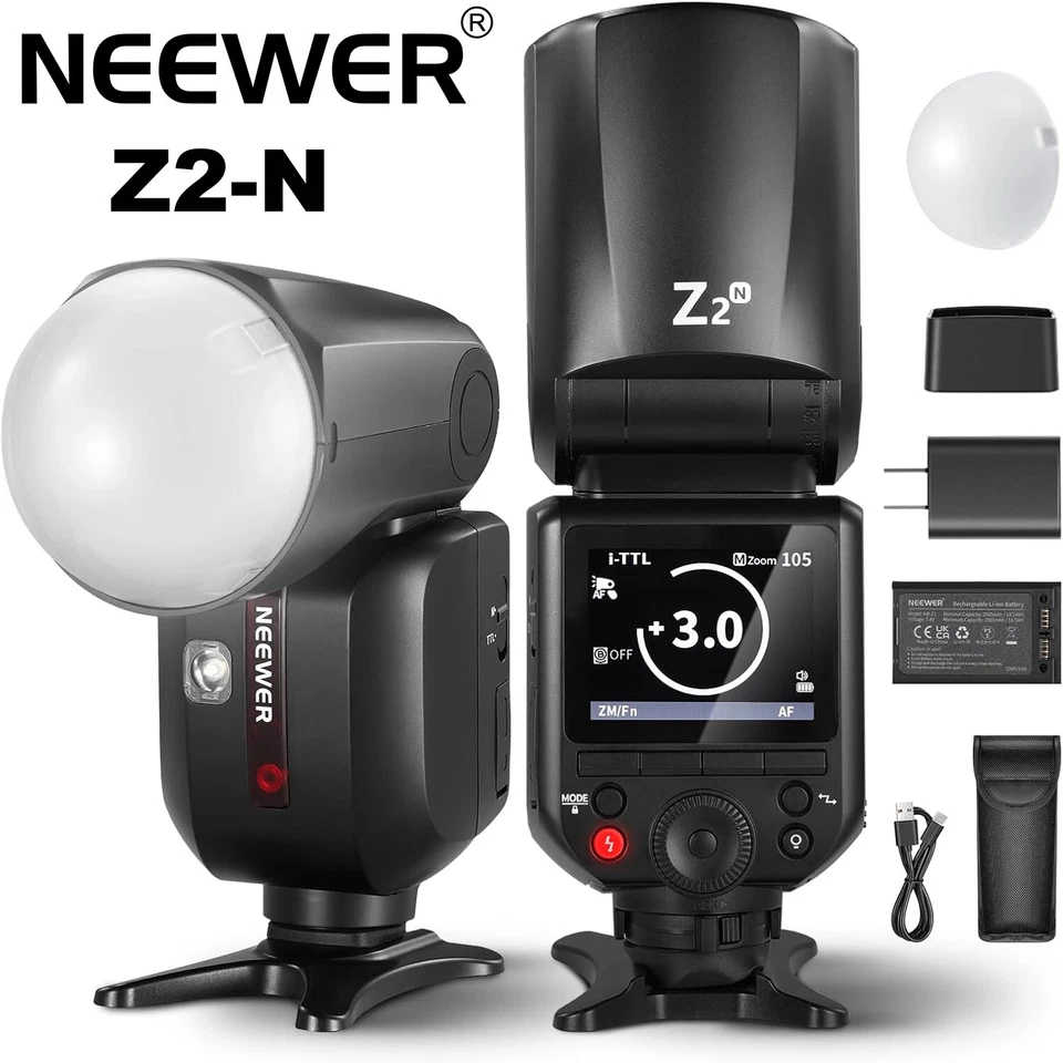 NEEWER Z2-N Z2N 2.4G TTL Round Head Flash Speedlite with Dome Diffuser for Nikon - Image 1 of 4