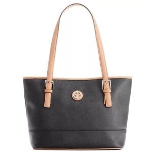 GIANI BERNINI Saffiano faux-leather women's tote shoulder bag purse -BLACK/BEIGE