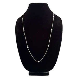Ralph Lauren Sterling Silver Cubic Zirconia Station Necklace 36" Elegant Chain - Picture 1 of 10