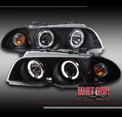 99 00 01 BMW E46 3-SERIES 4DR HALO LED PROJECTOR HEADLIGHT BLACK/AMBER 323I 328I - Image 1 of 4