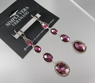 Nuevo con etiquetas VERA WANG 2 3/4" Largo Colgante Púrpura "Gemas" Pendientes con Palanca 123Z Foto 1 de 4