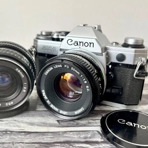 Canon AE-1 SLR Film Camera w/ Double Lens!(Canon FD 50mm F1.8+Tokina 28mm F2.8) - Picture 1 of 24