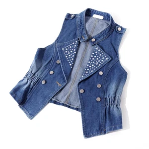 Damen Nieten Denim Weste Weste Ärmellos Tank Tops Jacke Mantel Freizeitweste - Bild 1 von 12