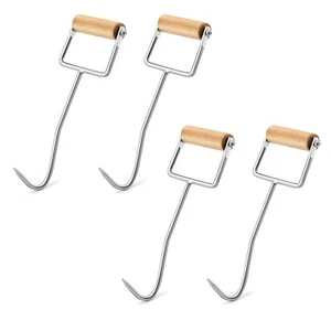 4 Pack Hay Hook,Metal Hay Hook with Wooden Handle,Perfect for Picking Up Hay - Picture 1 of 4