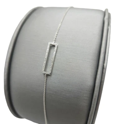 14K White Gold Diamond Rectangle Station Tennis Bracelet 7"-7.5" - RL39 - Image 1 of 4