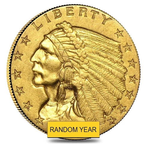 Sale Price $2.5 Gold Quarter Eagle Indian Head - Almost Uncirculated Random Year Cover