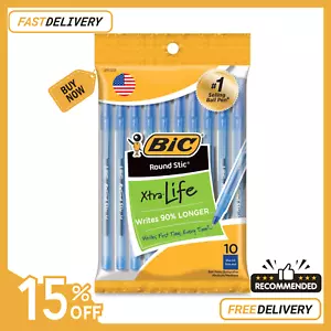 BIC Round Stic Ball Pens Stick Blue Medium Point 10 count-Pack.. - Picture 1 of 24