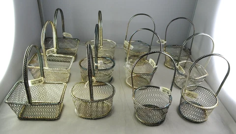12 Asst. Crate & Barrel Metal Mesh Favor Baskets Cover