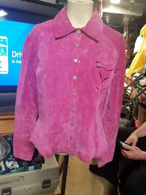 Chaqueta LIVE A LITTLE Rosa 100% Gamuza Cuero Floral Frontal Forrada Pequeña Foto 1 de 2