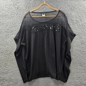 Liz Jordan Womens Kaftan Top Size XL Black Stretch Knit Beaded Short Sleeve - Picture 1 of 13