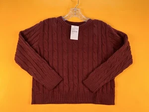 Cotton Emporium Cable Knit Sweater Womens M Burgundy Red Cropped Pullover NWT - Picture 1 of 5