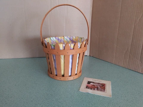 Longaberger 2006 round Easter Picket Pail Basket and fabric liner Cover