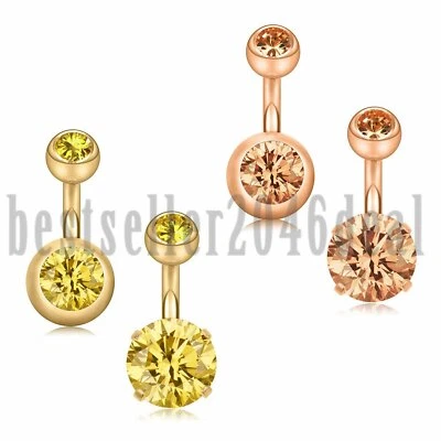 4 PIEZAS Acero Quirúrgico Circonita cúbica Botón Ombligo Barra Anillos Anillos Anillos Vientre 14G 6mm Foto 1 de 4