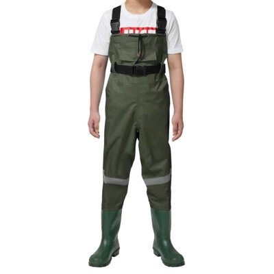 HISEA Kids Fishing Chest Waders Anti-Slip Bootfoot Nylon PVC Waterproof Hunting - Image 1 of 4