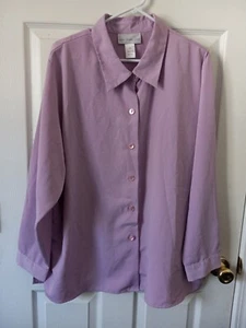 Susan Graver Women's Plus Size 1X Button-Down Shirt Purple Polyester Long Sleeve - Picture 1 of 3
