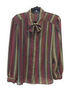 Personal II Bow Neck Blouse Multicolor Striped Womens Size XL Long Sleeve Vtg - Picture 1 of 8