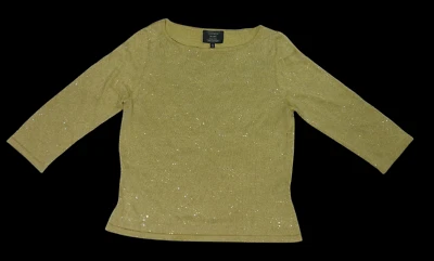 Vtg Carmen Marc Valvo Light Green Metallic Floral Beaded Knit Top Sz L Foto 1 de 4