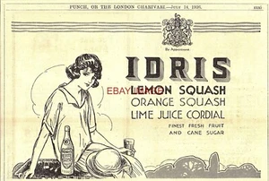 Anuncio IDRIS Fruta Calabaza y Bebidas Cordiales 1926 Estilo Art Deco Impresión Anuncio 726/35 - Imagen 1 de 1