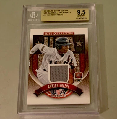 HUNTER GREENE ROOKIE RARE 2015 JERSEY RELIC CINCY REDS USA MLB  GEM MINT BGS 9.5 - Image 1 of 2