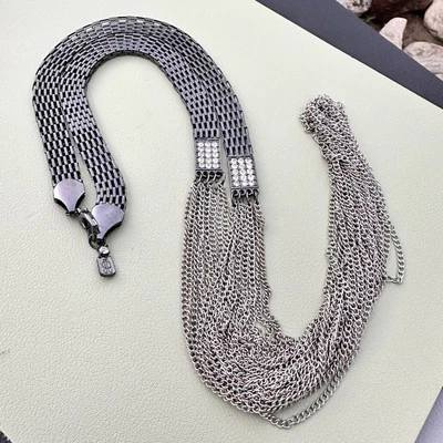 "Collar de malla de cadena tono plata con estrás JLo by Jennifer Lopez 36""" Foto 1 de 4