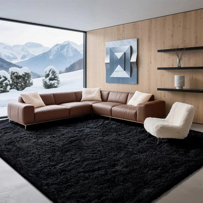 8x10 Area Rugs for Living Room Bedroom, Soft Fluffy Shaggy Bedside Rug Black - Image 1 of 3