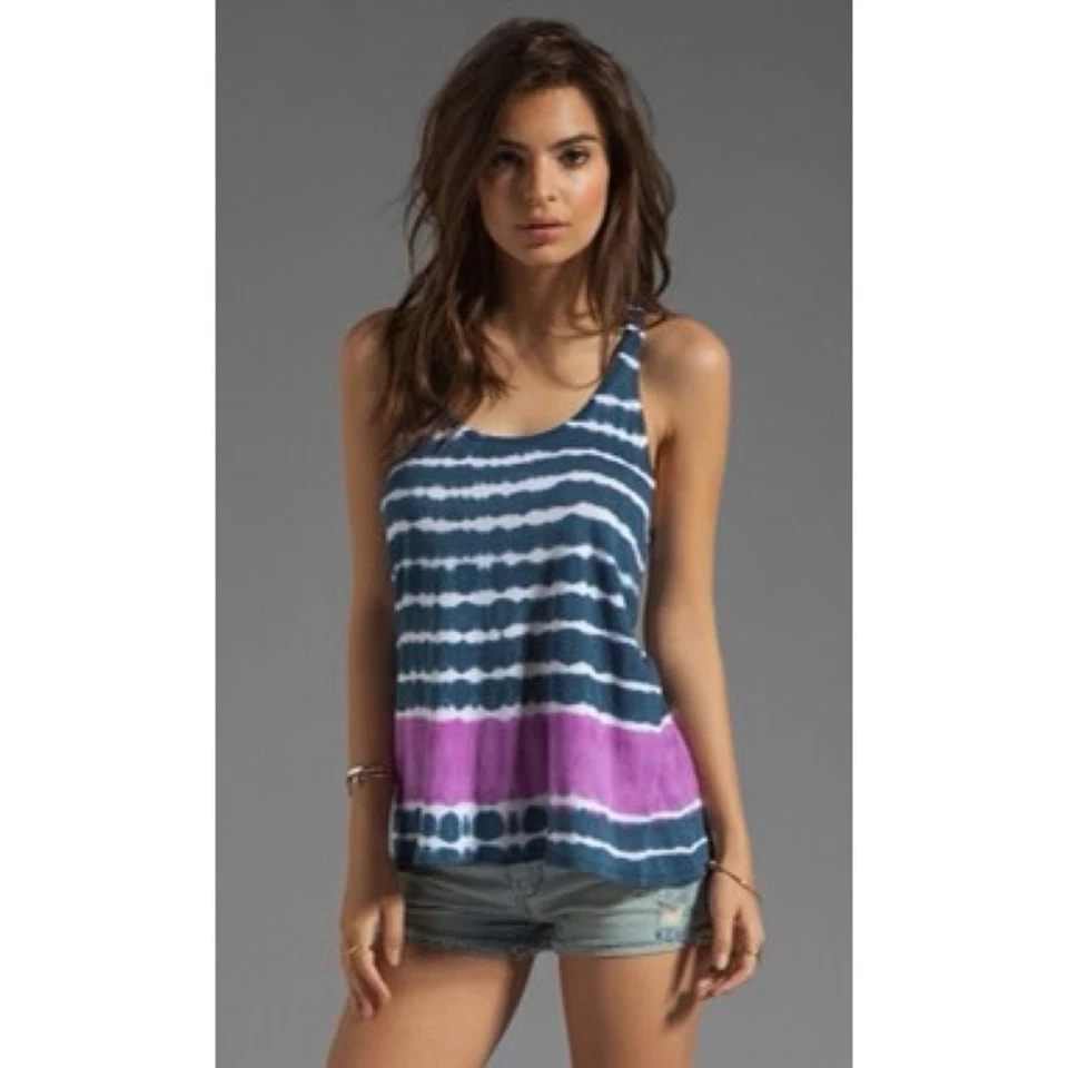 Camiseta sin mangas SOLOW Tie Dye para mujer pequeña de verano boho hippie costera náutica informal Foto 1 de 4