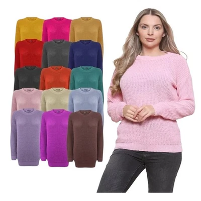 Ladies Womens Chunky Basic Knitted Casual Cosy Baggy Winter Jumper Top Size S-XL - Image 1 of 4