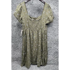 Womens So Goods For Life Floral Puff Sleeve Peplum Blouse Green L Short Sleeve - Picture 1 of 8