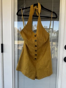 She + Sky Womens Tie Back Corduroy Romper Size Small Mustard Color - Picture 1 of 7