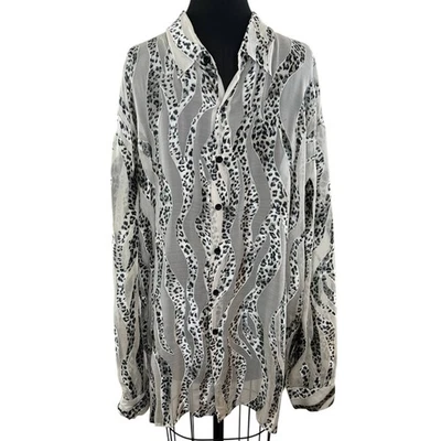 Joey Richi Men's Vintage Silk Black White Animal Print Button-Down Shirt XXL VTG - Image 1 of 4