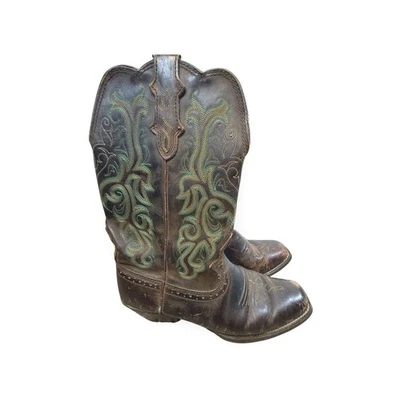 Justin Boots Mujer Botas Vaqueras Occidentales Cuero Marrón Turquesa Talla 8B Foto 1 de 4