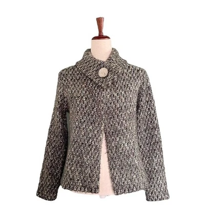 Cárdigan Retro Tweeds Y2K Grueso Tejido Gran Tamaño Botón Mármol Oliva Talla Pequeña Foto 1 de 4