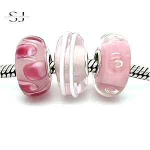 Juego de 3 cuentas pulsera de cristal de Murano rosa - regalo de cumpleaños de plata 925 - Imagen 1 de 3
