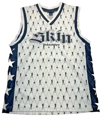 Camiseta deportiva sin mangas de malla blanca y negra mediana para hombre talla Skin Industries vintage Y2K Foto 1 de 4