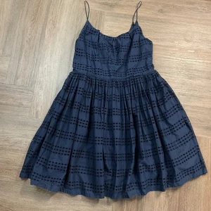 J. Rundhalsausschnitt Ösen Kleid Damen 14 Marineblau Baumwolle Fit Flare Cottagecore Taschen - Bild 1 von 7