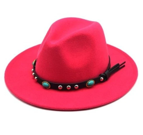 Sombrero Fedora Ala Ancha Fieltro Panamá Jazz Gorra Unisex Hombres Mujeres con Correa Turquesa Foto 1 de 1