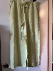 Joie Linen Wide Leg Pants Yellow Green XL High Rise Drawstring Resort Beach NEW - Picture 1 of 12