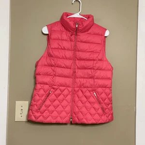 Talbots Women’s Pink Quilted Down Puffer Vest Gold Zipper Petite Large - Picture 1 of 13